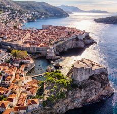 Aerial view of Saint Lawrence Fortress and Dubrovnik old town city walls